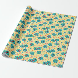 Papel De Presente Convite de Aniversário de 1 ano do Monstro Azul Fo