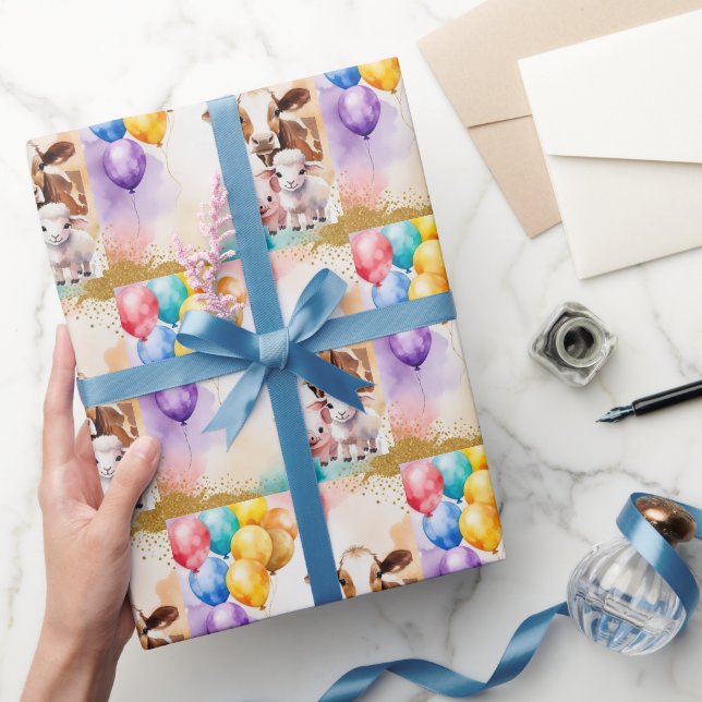 Papel De Presente Convite de Aniversário Divertido com Animais da Fa (Presentear)