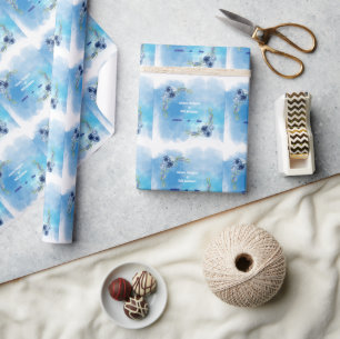 Papel De Presente Convite de Casamento Floral Azul Elegante