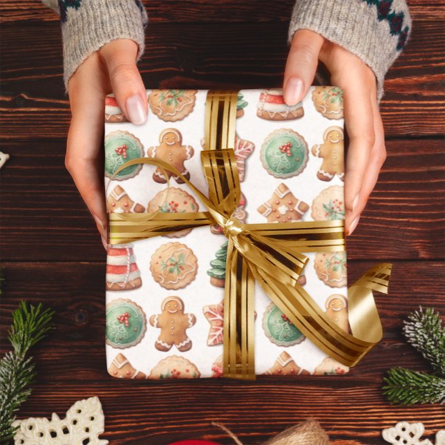 Papel De Presente Cookies de Natal Trocam Feriado Verde Vermelho (Criador carregado)