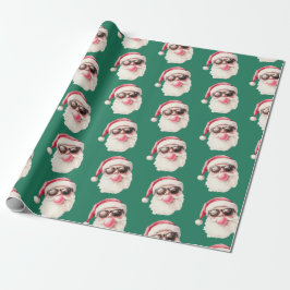Papel De Presente Cool Santa Bubble Gum Sunglasses Christmas Green