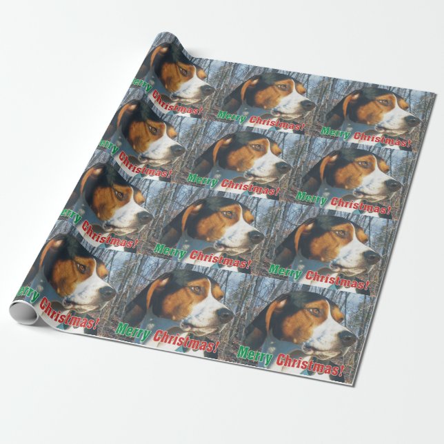 Papel De Presente Coonhound do caminhante de Treeing do Feliz Natal (Desenrolado)