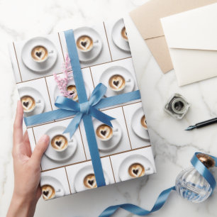 Papel De Presente Copo de Cappuccino com Coração em Branco