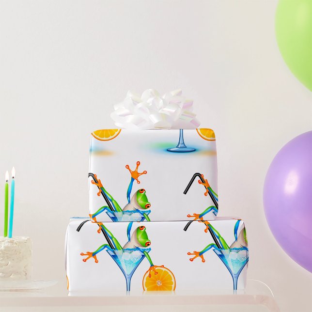 Papel De Presente Copo de Cocktail de Rã Árvore Colorida (Criador carregado)