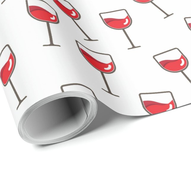 Papel De Presente Copos de Vinho Tinto Padrão em Branco (Ponta do rolo)