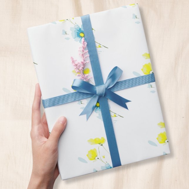Papel De Presente Cópulas Amarelas Rústicas Simples Azuis Aquarela (Criador carregado)