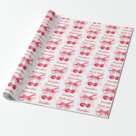Papel De Presente Coquete Rosa Bege Laço Cereja Festa de Noiva Menin