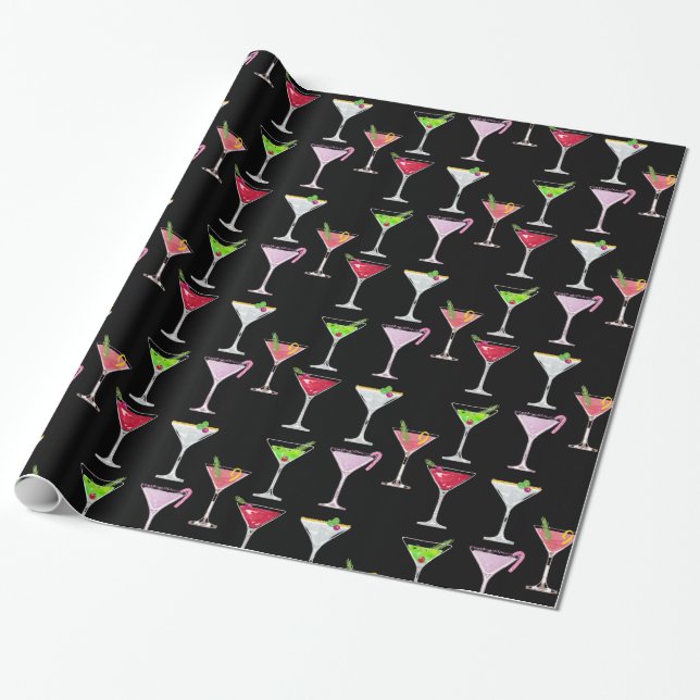 Papel De Presente Coquetel de Natal Rosa/Preto (Desenrolado)