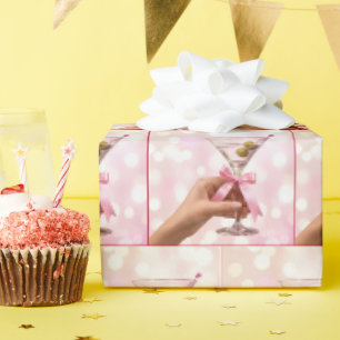 Papel De Presente Coquetel Martini com Laço de Seda Rosa