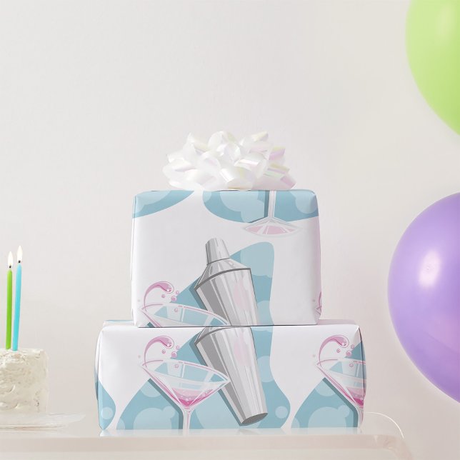 Papel De Presente Coquetel Pink Martini e Shaker Prata (Criador carregado)