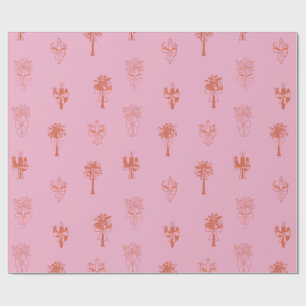 Papel De Presente Coquetes Retro Cactus & Palm Trees com Arcos Rosa