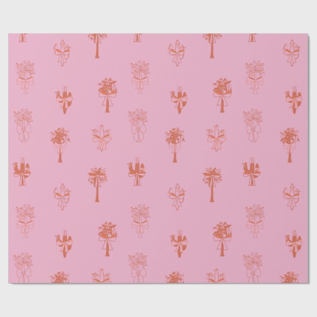 Papel De Presente Coquetes Retro Cactus & Palm Trees com Arcos Rosa (Aberto)