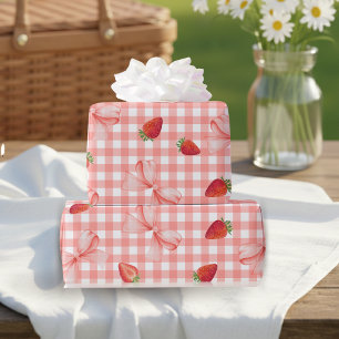 Papel De Presente Coquette Berry Primeiro Aniversário Xadrez Vermelh