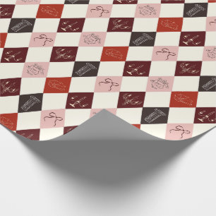 Papel De Presente Coquette Dark Academia Argyle & Padrão Sketch
