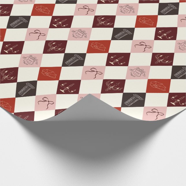 Papel De Presente Coquette Dark Academia Argyle & Padrão Sketch (Ponta)