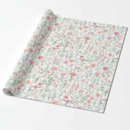 Papel De Presente Coquette Feminino Campo de Flores Silvestres Rosa