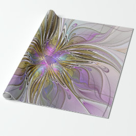 Papel De Presente Cor Abstrata Floral Colorida Com Rosa & Dourado