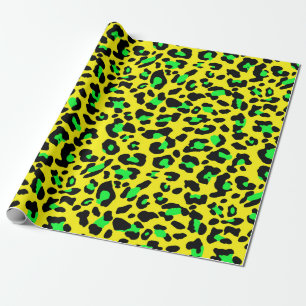 Papel De Presente Cor amarela e verde padrão das manchas leopardo