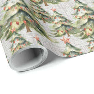Papel De Presente Cor da Água da Árvore de Natal Elegante