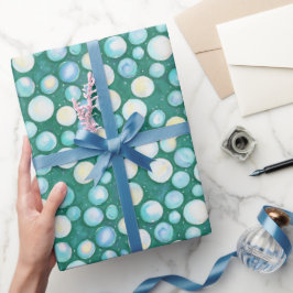 Papel De Presente Cor da Água da Bolha Azul Verde Moderna