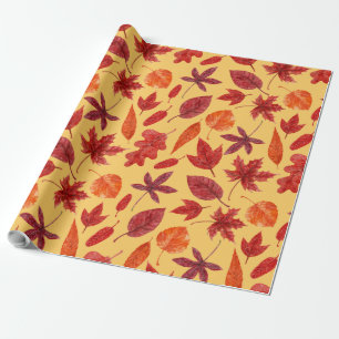 Papel De Presente Cor da água das folhas vermelhas do outono