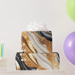 Papel De Presente Cor da Água Preta e Dourada Largura Agitada Tinta 