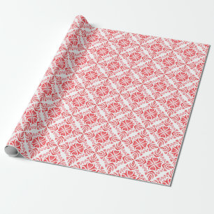 Papel De Presente Cor d'água arabesca vermelha: padrão ornamental.