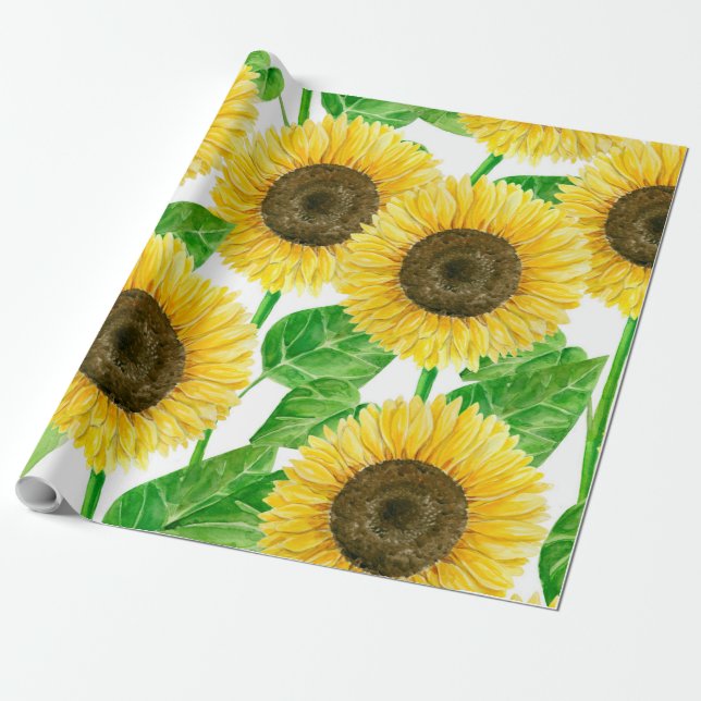 Papel De Presente Cor d'água do Sunflower (Desenrolado)