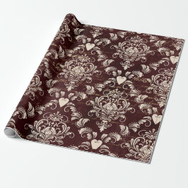 Papel De Presente Cor damasco Brown e Cream Gothic