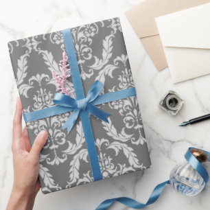 Papel De Presente Cor damasco de Cinza Elegante