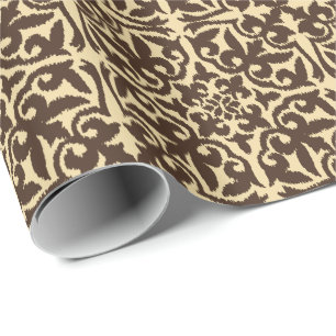 Papel De Presente Cor damasco de Ikat - castanho chocolate e Tan