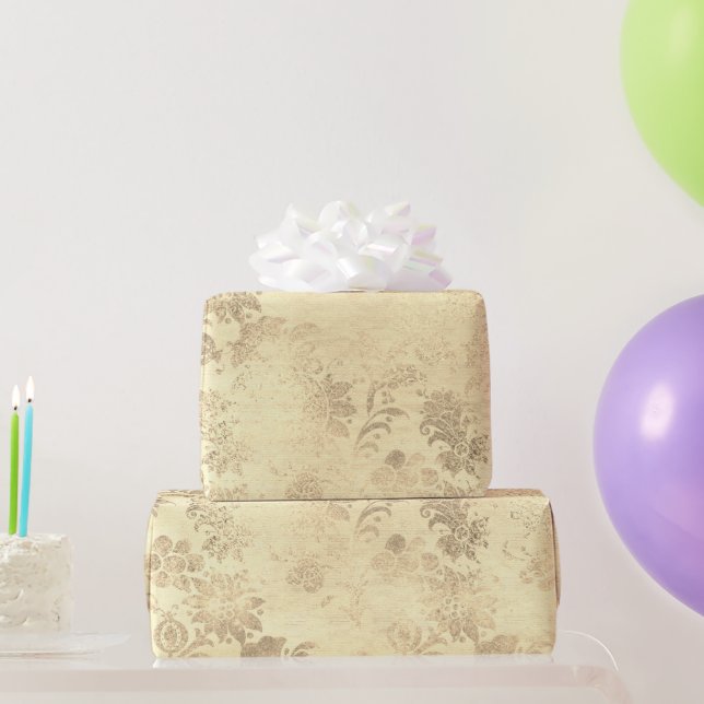 Papel De Presente Cor damasco de ouro elegante (Presentes para festas)