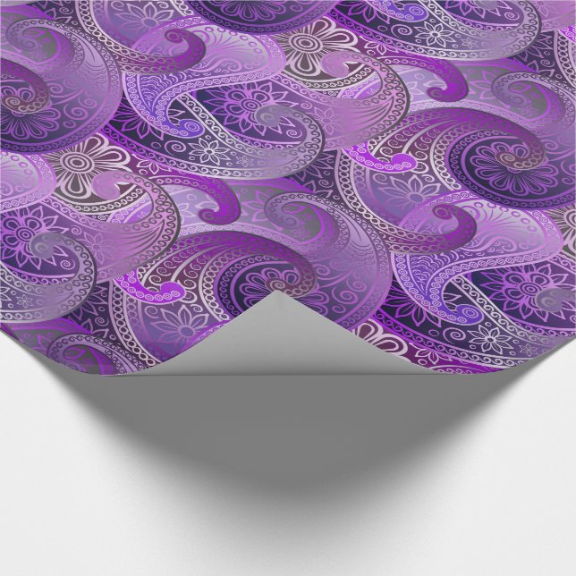 Papel De Presente Cor damasco de Paisley Boho Roxo Exótica (Ponta)