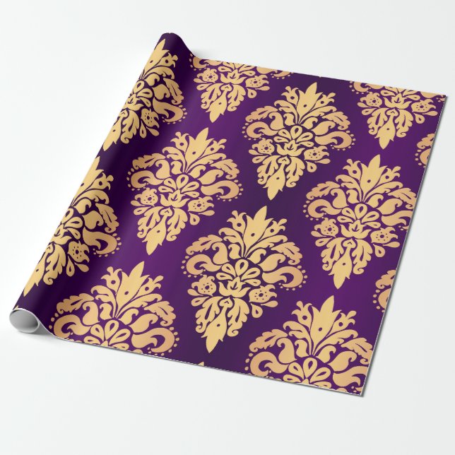 Papel De Presente Cor damasco Dourada Elegante (Desenrolado)