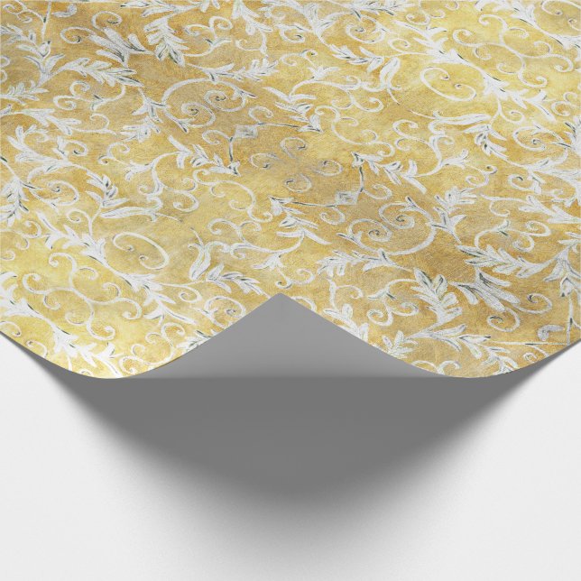 Papel De Presente Cor damasco Dourado elegante (Ponta)