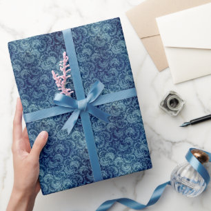Papel De Presente Cor damasco Elegante Blue Vintage