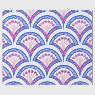 Papel De Presente cor damasco floral azul