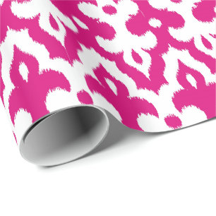 Papel De Presente Cor damasco Ikat marroquina, cor-de-rosa fuchsia e