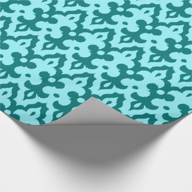Papel De Presente Cor damasco Ikat marroquina, Turquesa e Aqua (Ponta)
