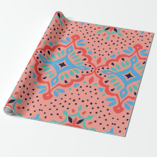 Papel De Presente Cor damasco Oriental Vintage. Bateria de Talavera.