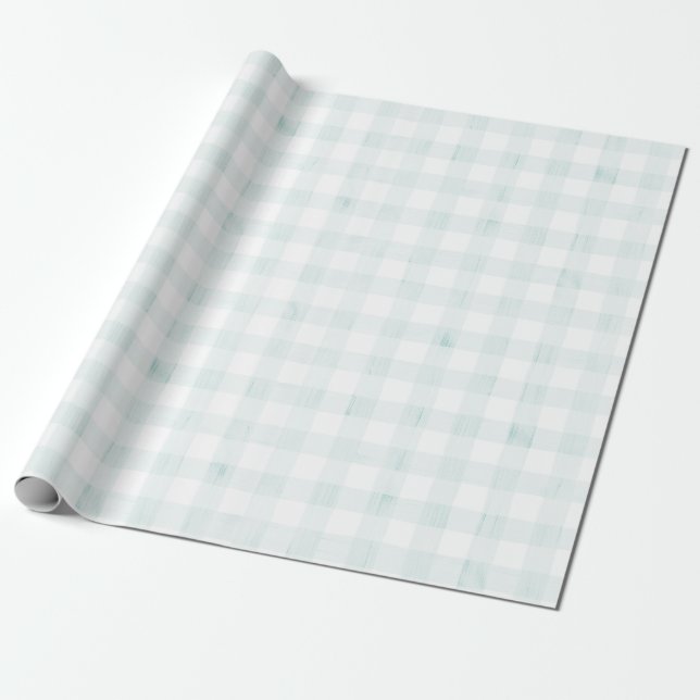Papel De Presente Cor de Água Azul Claro Gingham (Desenrolado)