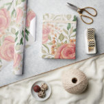 Papel De Presente Cor De Água Da Leve Laranja E Rosas Leves<br><div class="desc">Mídia mista pintada com aquarelas</div>