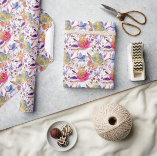 Papel De Presente Cor de água elegante, cor de rosa e branco