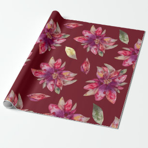 Papel De Presente Cor de Água Festiva Vermelha Poinsettias