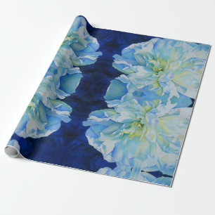 Papel De Presente Cor de água floral azul Elegante