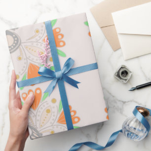 Papel De Presente Cor de água floral de ave rosa-rosa-rosa-branca