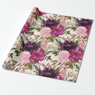 Papel De Presente Cor de água magenta púrpura Botânica Floral