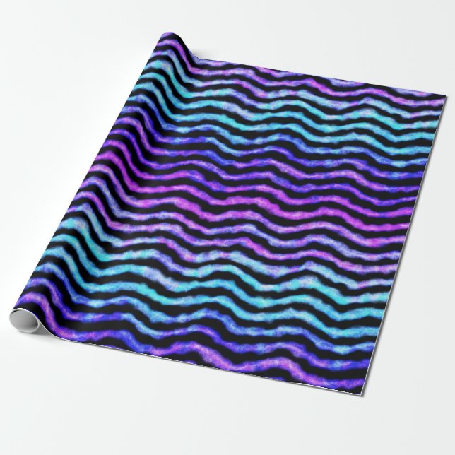 Papel De Presente cor de água ondulada - ciano e roxo: (Desenrolado)