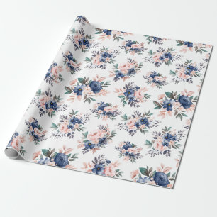 Papel De Presente Cor De Água, Rosa E Marinho Azul, Brida Floral
