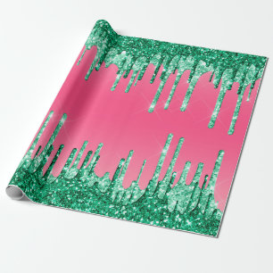 Papel De Presente Cor de Melancia Rosa Rosa das Grelhas Verdes
